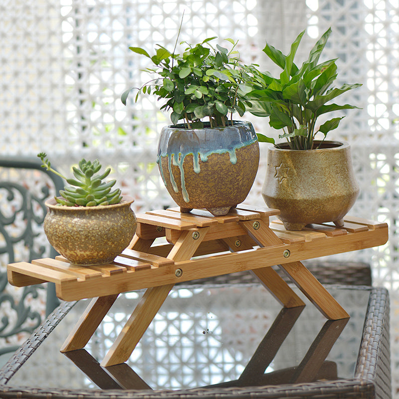 Bamboo Desktop Flower Stand - Mini Plant Display Shelf for Succulents & Small Pots