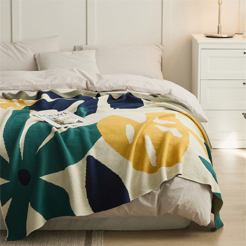 Modern Bloom Knitted Throw Blanket - Nordic Cotton Sofa & Bed Cover