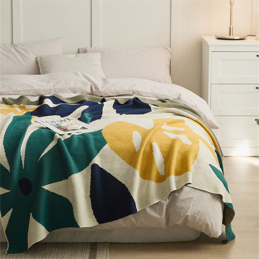 Modern Bloom Knitted Throw Blanket - Nordic Cotton Sofa & Bed Cover