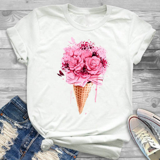 Women's Floral Hot Air Balloon Graphic T-Shirt