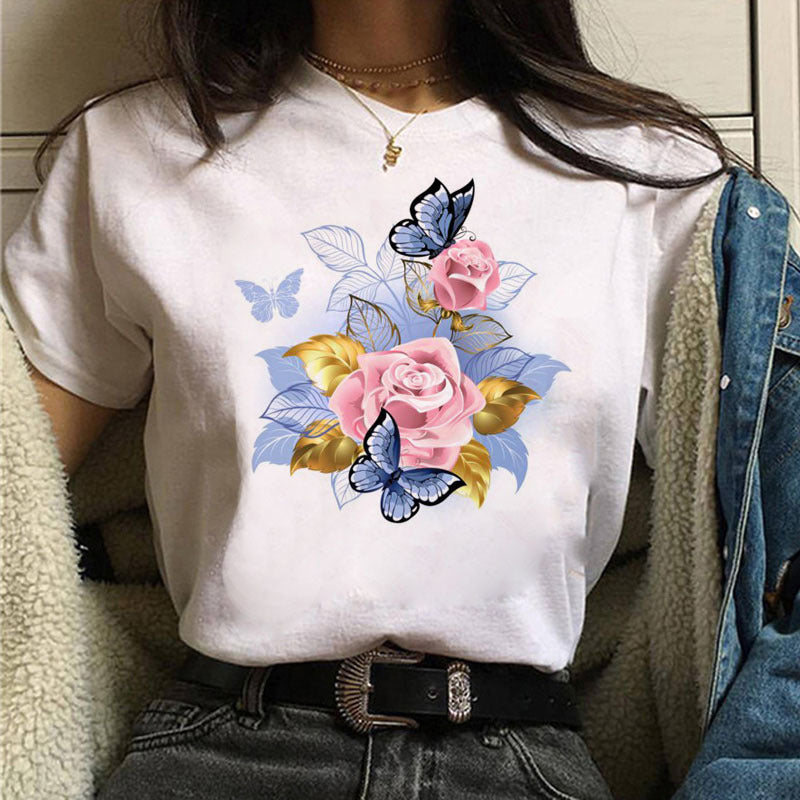 Butterfly & Floral Ice Cream Graphic Tee - Soft Modal Short Sleeve (S-3XL)