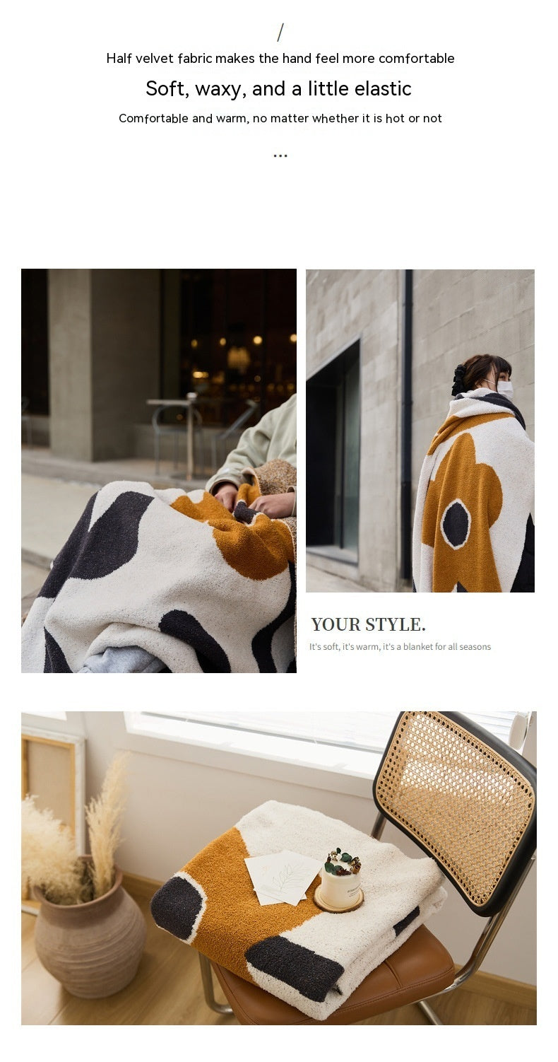 Nordic Semi-Velvet Knitted Blanket - Soft Floral Winter Throw
