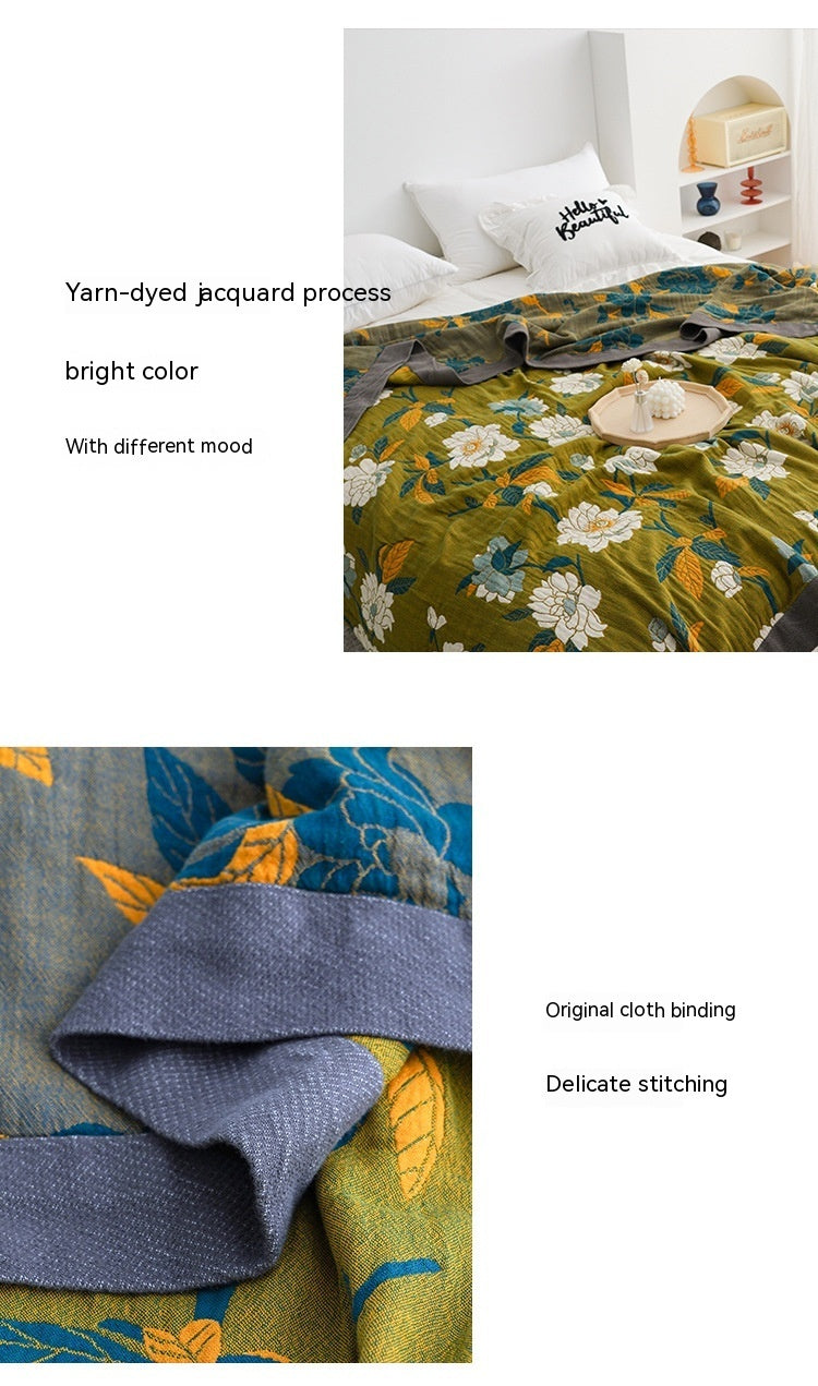 Breathable Cotton Bed Quilt - Lightweight 5-Layer Gauze Blanket