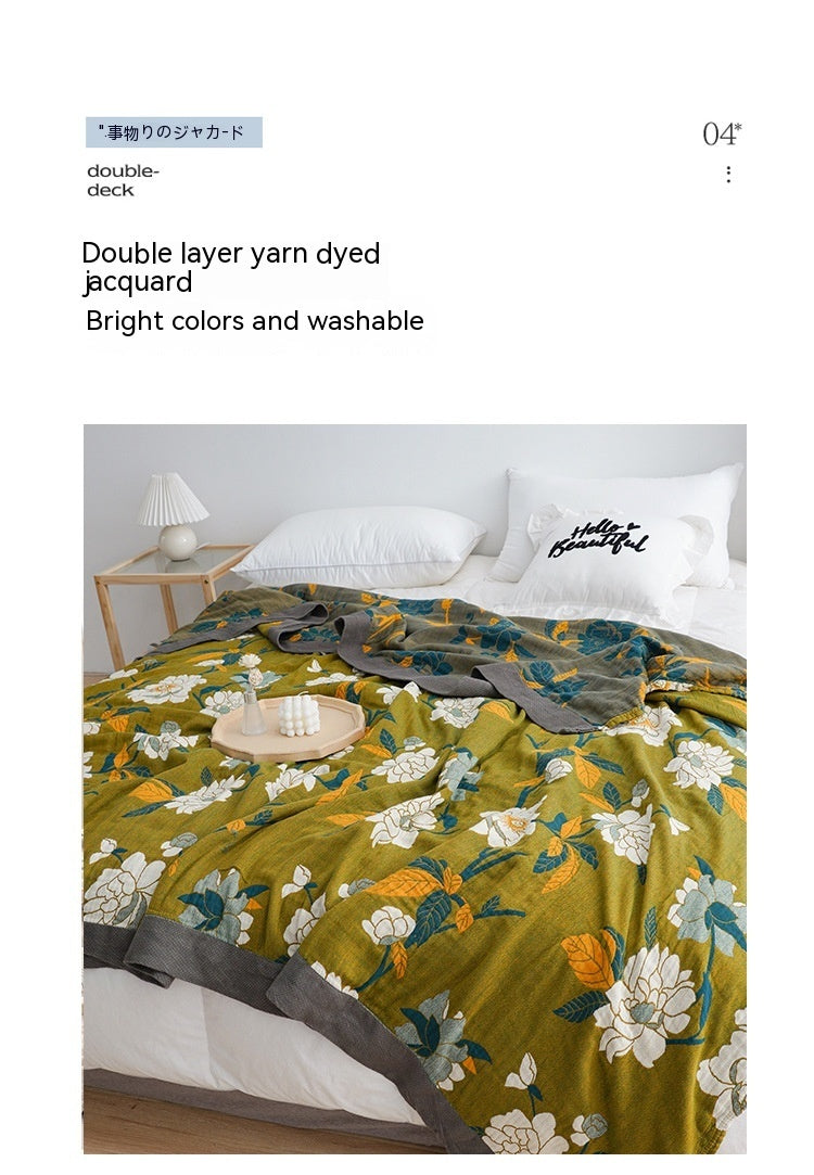 Breathable Cotton Bed Quilt - Lightweight 5-Layer Gauze Blanket