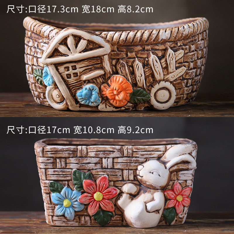 Rustic Ceramic Succulent Planter Pots - Large Flower Pots for Indoor & Outdoor Decor