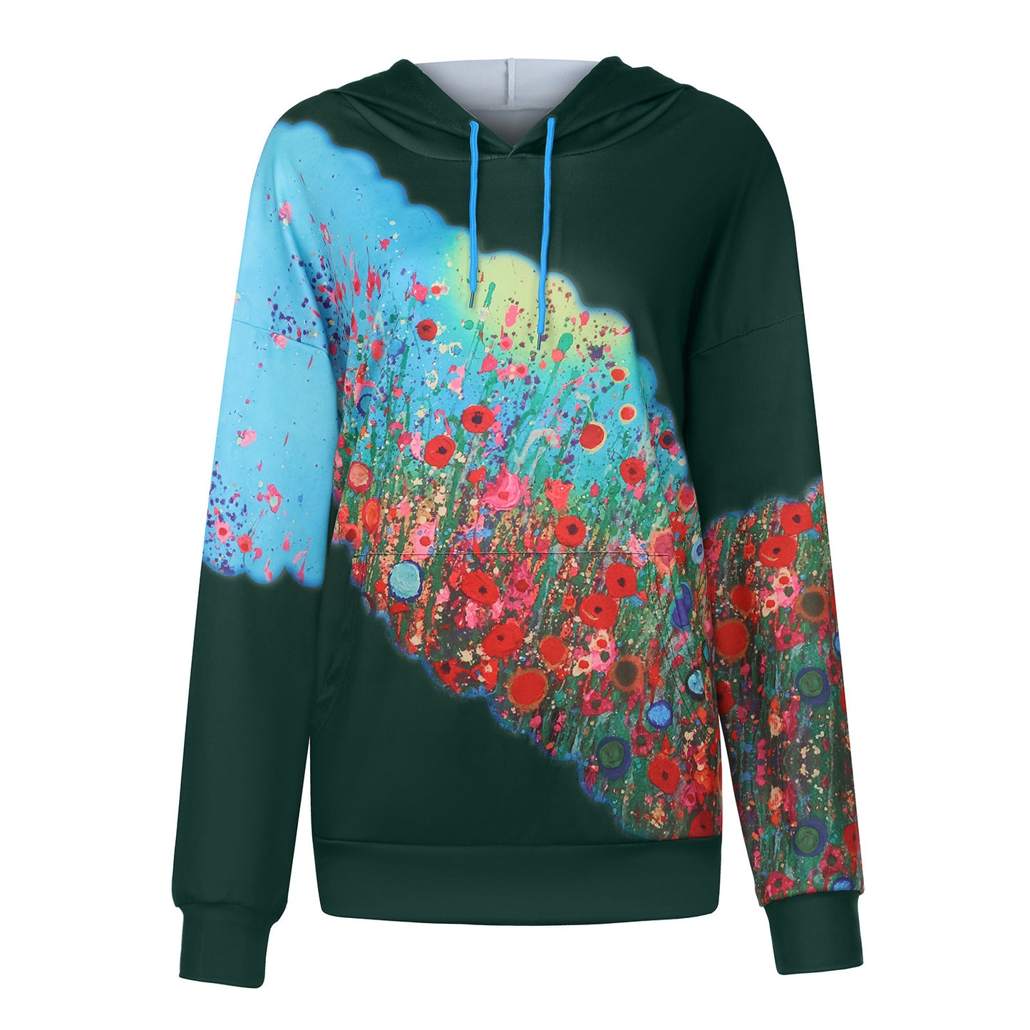 Women's Floral Print Hoodie - Long Sleeve Casual Pullover Sweatshirt