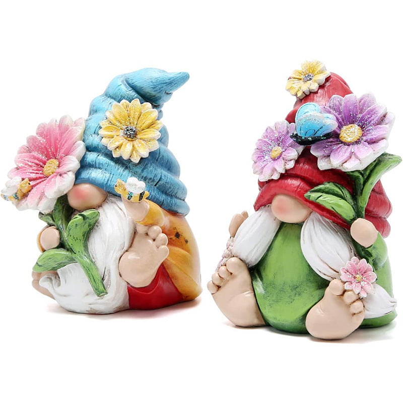 Flower Gnome Resin Statues - Whimsical Garden Elf Decor