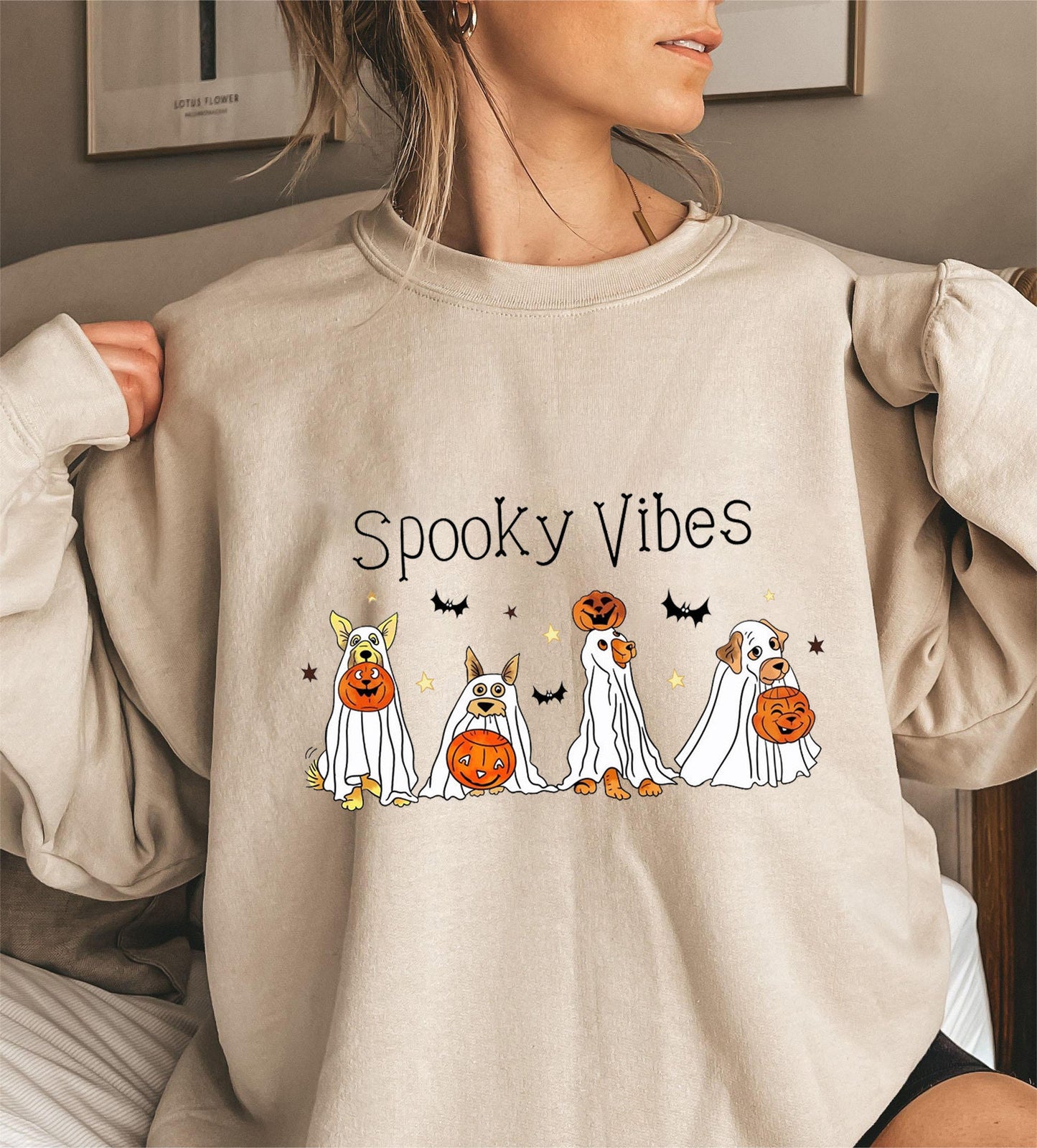 Spooky Vibes Halloween Dog Sweatshirt - Cozy Long Sleeve Fall Pullover