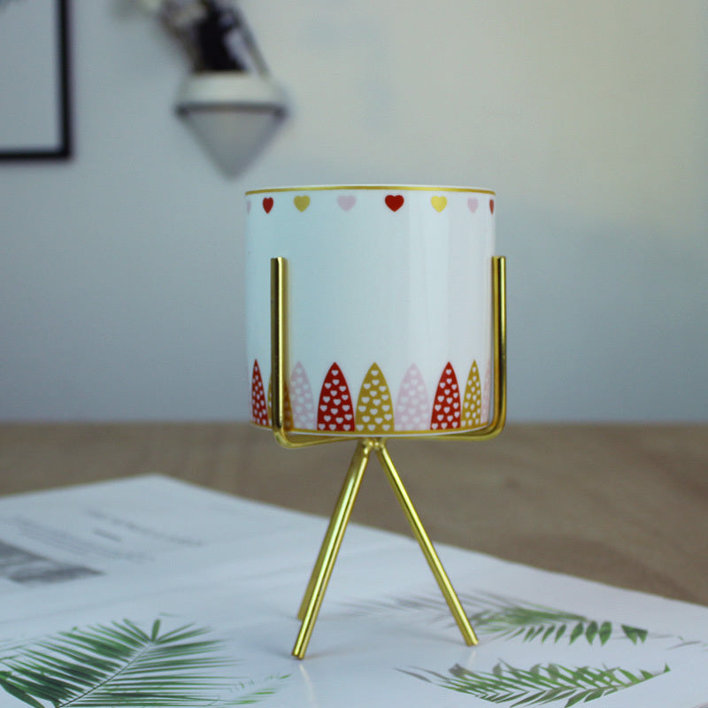 Modern Ceramic Flower Pot with Gold Stand - Nordic Style Planter