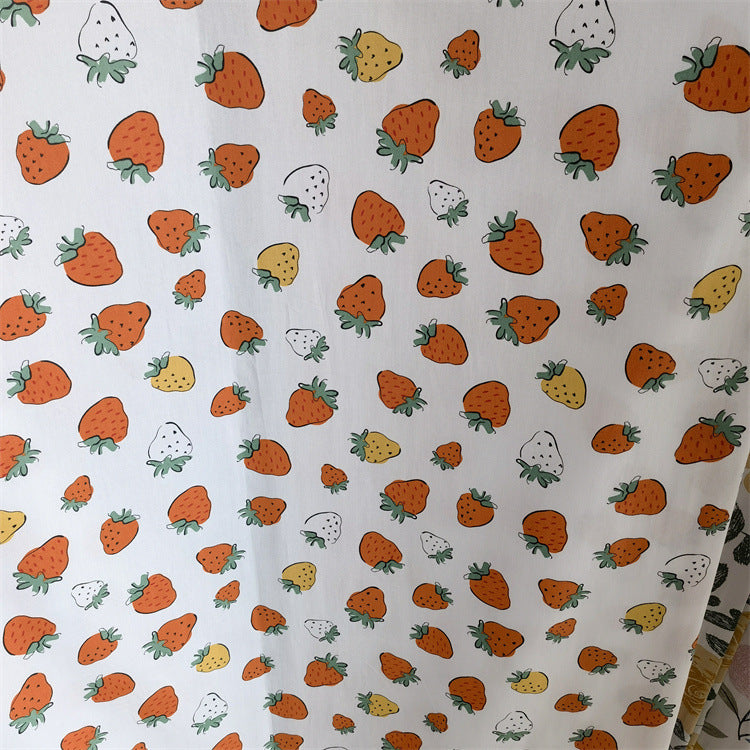 Floral & Fruit Print Cotton Twill Fabric - 100% Cotton, 148 cm Width (10m Roll)