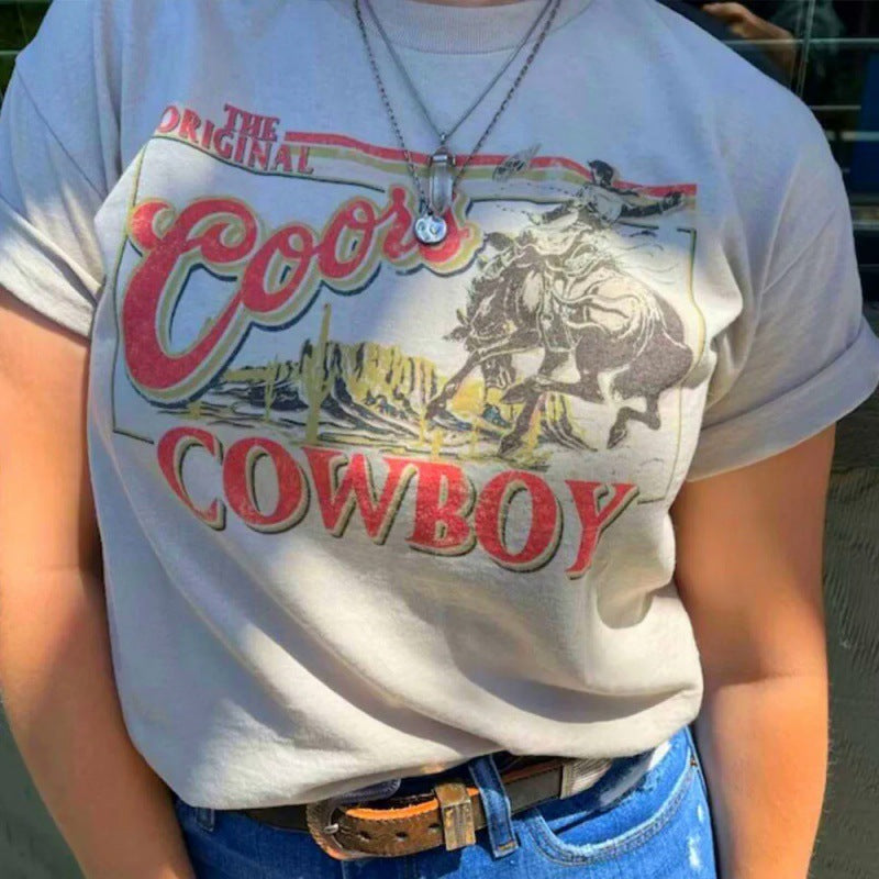 Vintage Cowboy Graphic Tee - Western Rodeo Desert Print T-Shirt