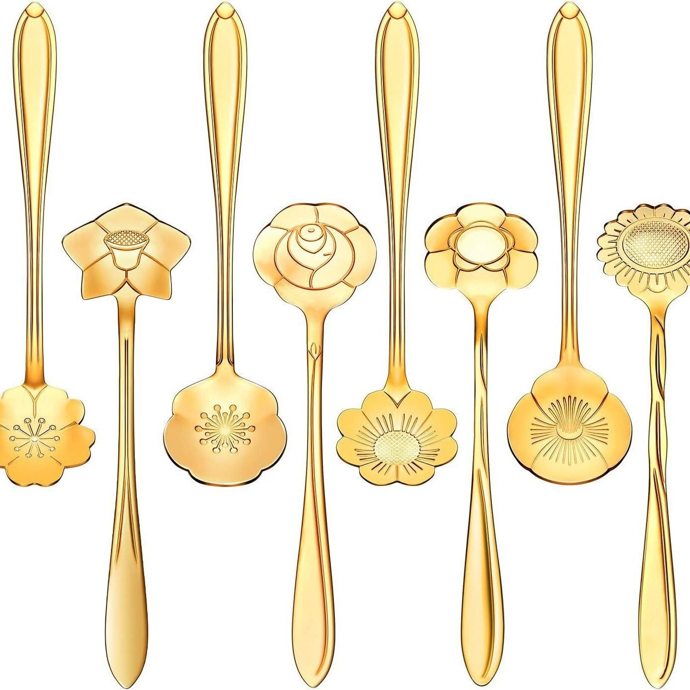 8-Piece Stainless Steel Flower Spoons - Coffee & Dessert Teaspoon Set (Gold, Silver, or Rainbow)
