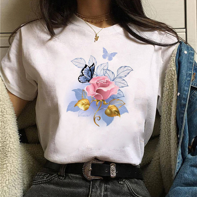 Butterfly & Floral Ice Cream Graphic Tee - Soft Modal Short Sleeve (S-3XL)