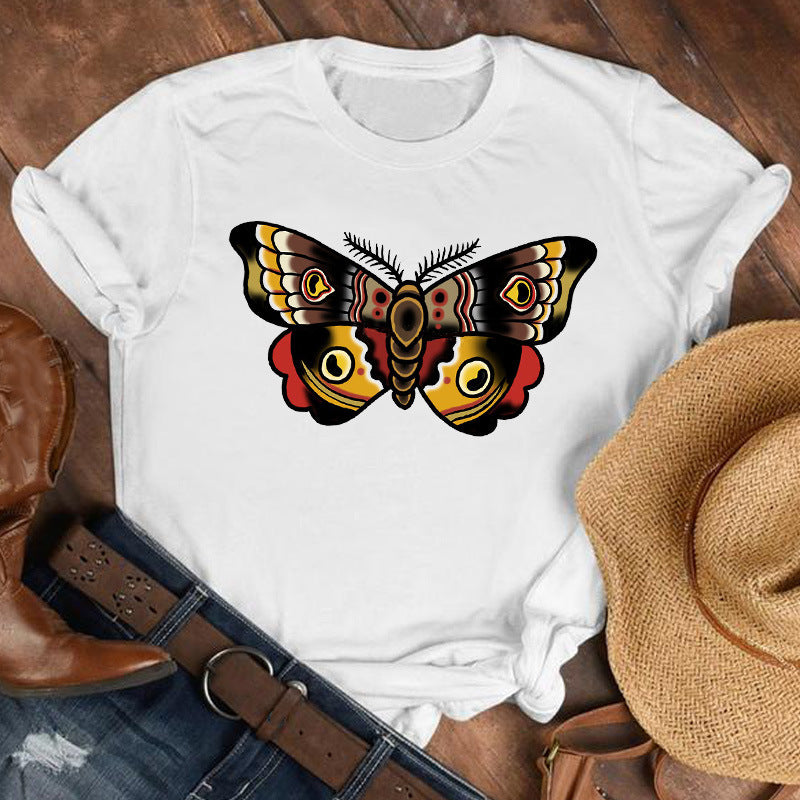 Butterfly & Floral Graphic Tee - Women's Short Sleeve T-Shirt (9 Styles)