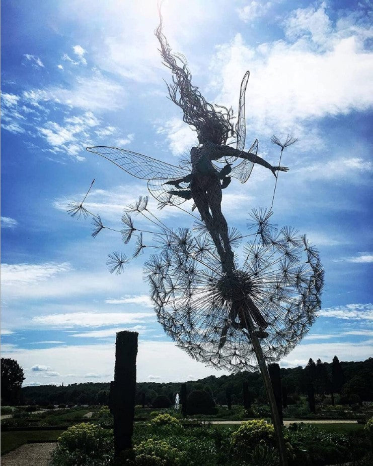 Metal Fairy Garden Sculpture - Dancing Elves with Dandelions