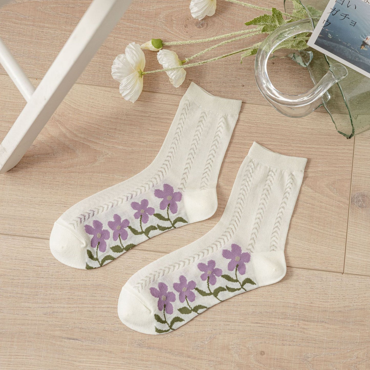 Women's Cotton Mesh Floral Socks - Breathable Casual Ankle Style