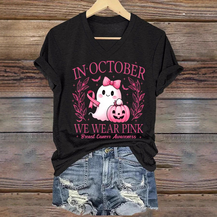 "In October We Wear Pink" Awareness Tee - Women's V-Neck & Crew Neck