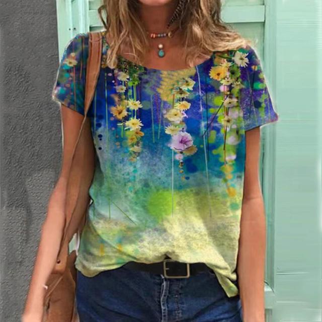 Women's Floral Print Casual T-Shirt - Colorful Summer Top