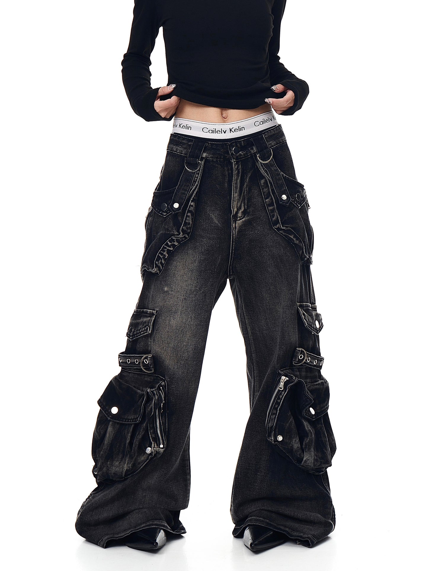 Grunge Retro Cargo Jeans | Multi-Pocket Baggy Streetwear Pants