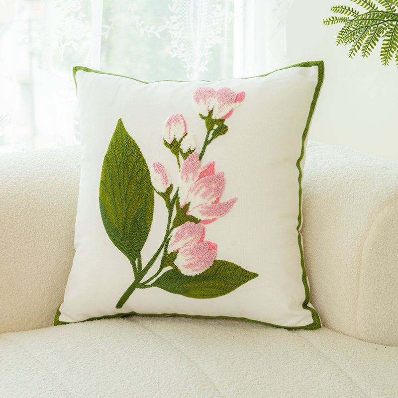Embroidered Floral Pillow Covers - Decorative Cushion for Sofa & Living Room