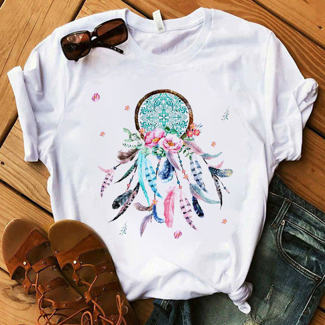 Women's Boho Dreamcatcher T-Shirt - Floral Graphic Tee