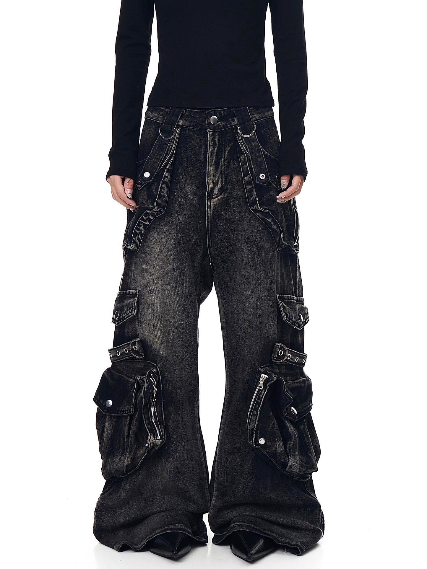 Grunge Retro Cargo Jeans | Multi-Pocket Baggy Streetwear Pants