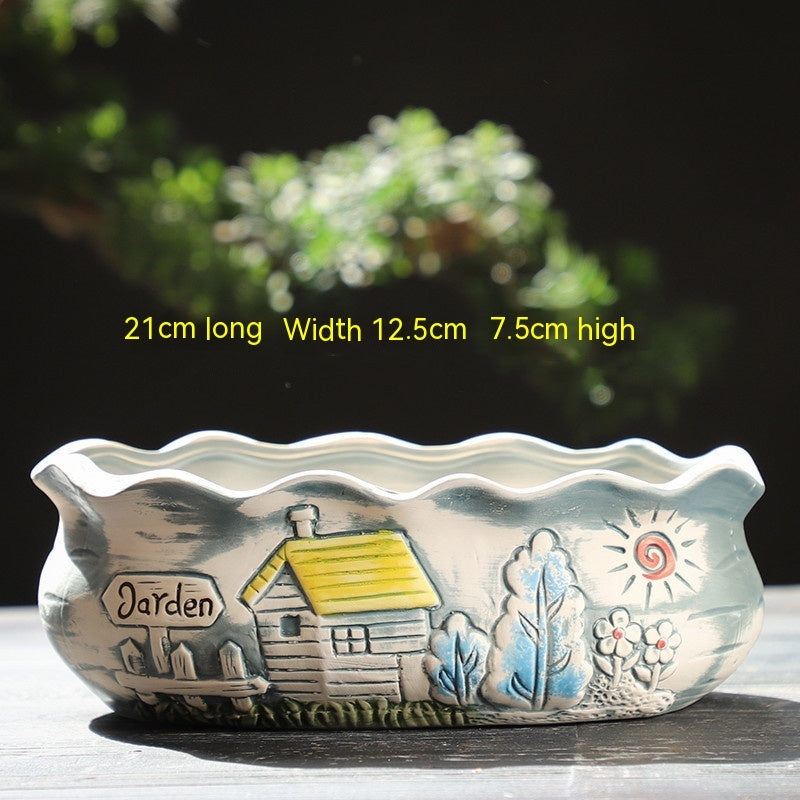 Rustic Ceramic Succulent Planter Pots - Large Flower Pots for Indoor & Outdoor Decor