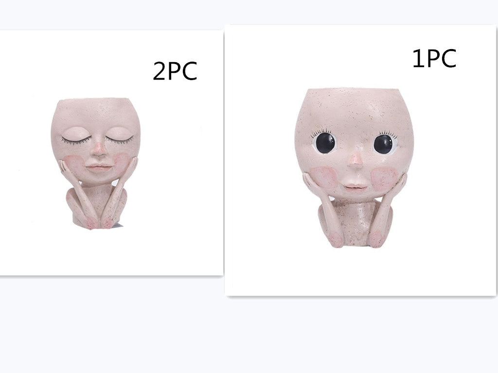 Girl Face Planter - Resin Succulent & Flower Pot for Desk or Home Decor