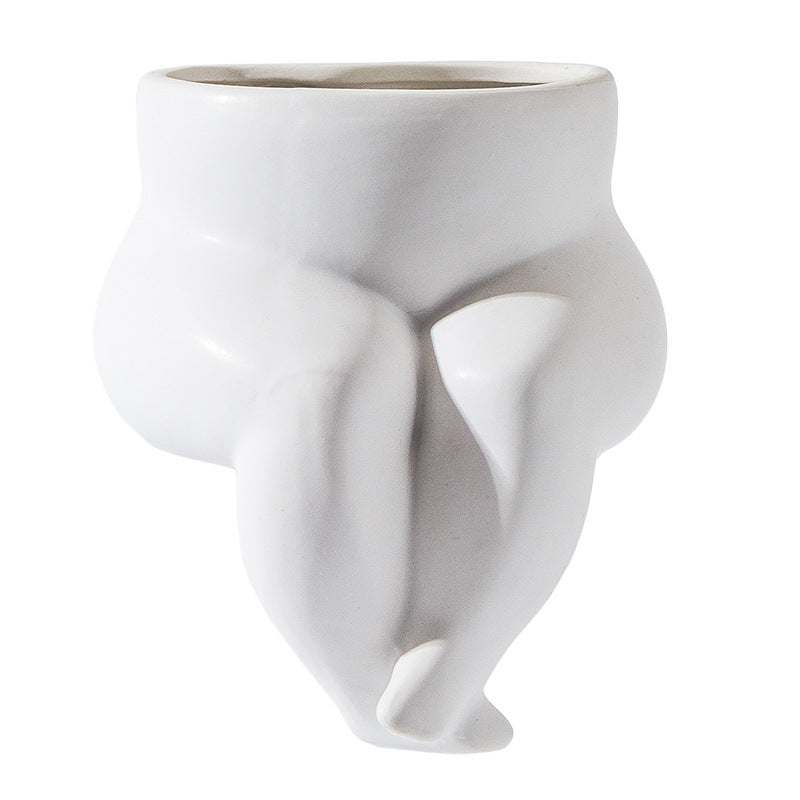 Modern White Ceramic Vase - Sculptural Decorative Flower Vessel