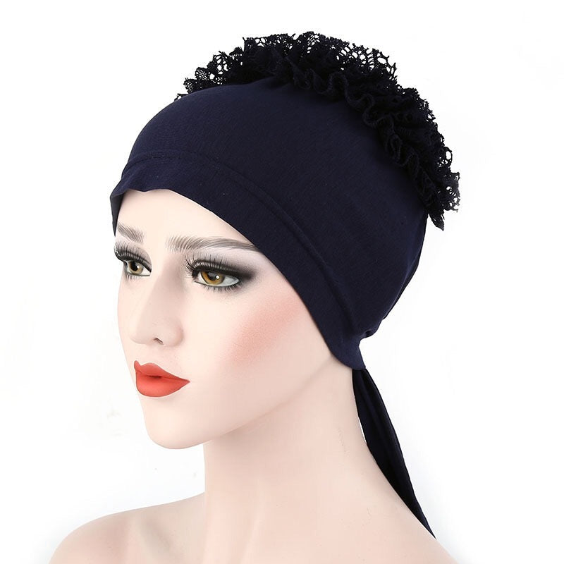 Women's Cotton Turban Hat with Back Flower Detail