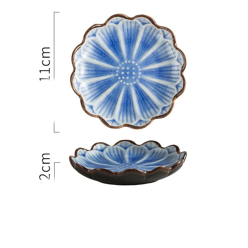 Japanese Porcelain Flower Dishes - 4" Ice-Crack Glaze Appetizer & Dessert Plates