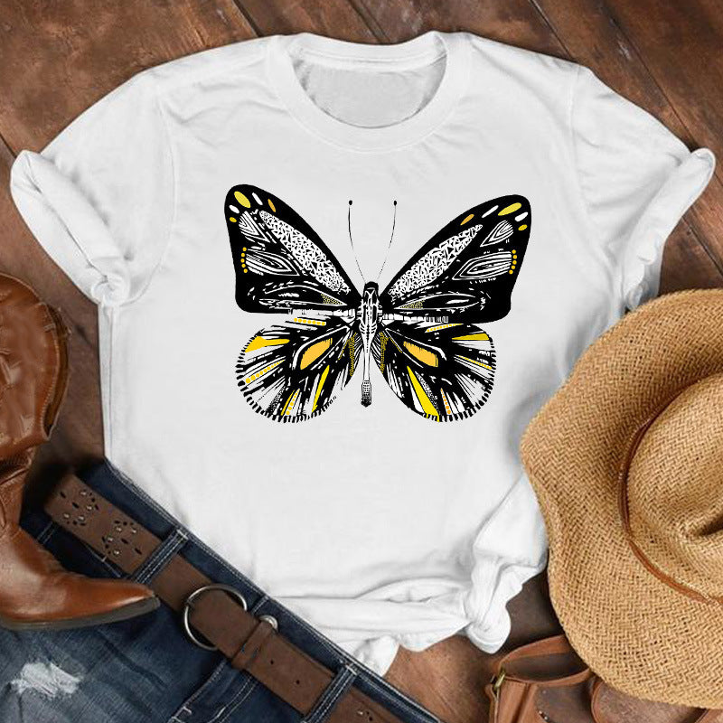 Butterfly & Floral Graphic Tee - Women's Short Sleeve T-Shirt (9 Styles)