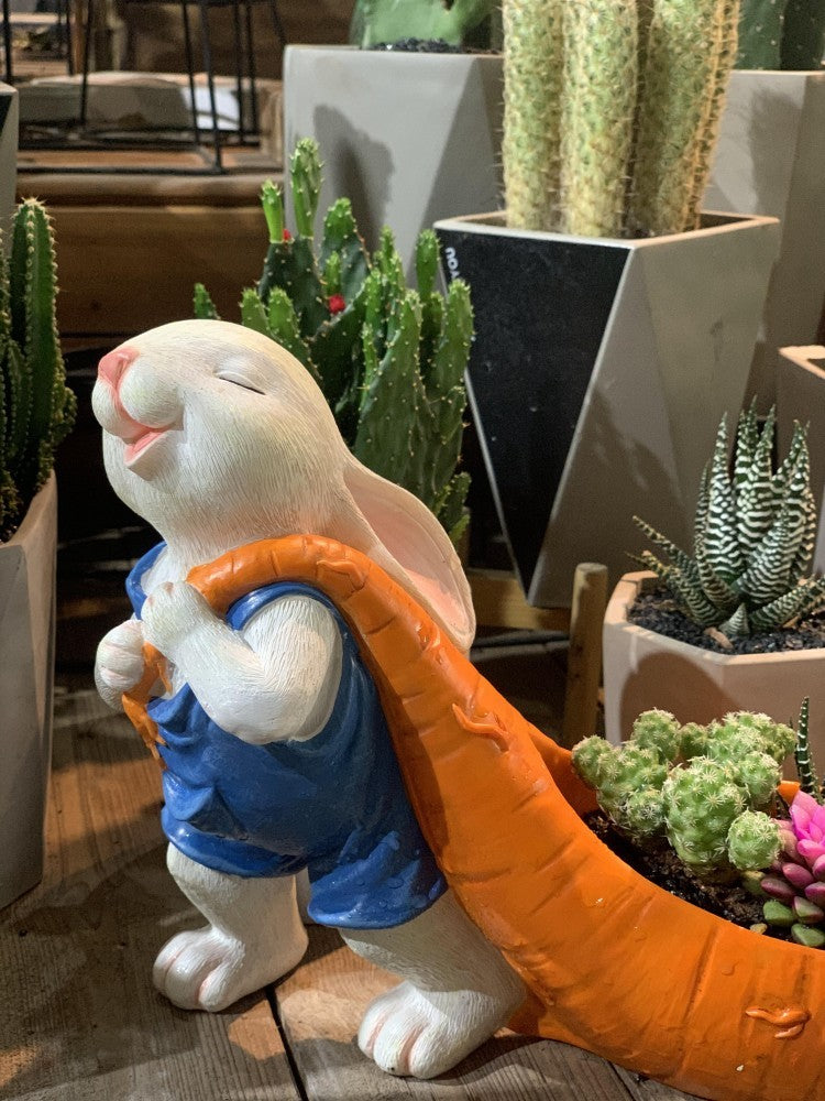 Resin Rabbit Planter with Carrot Flower Pot - Cute Succulent & Desk Decor
