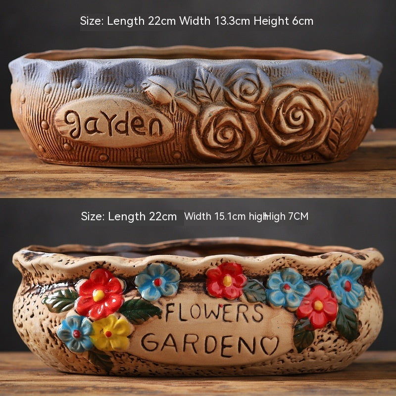 Rustic Ceramic Succulent Planter Pots - Large Flower Pots for Indoor & Outdoor Decor