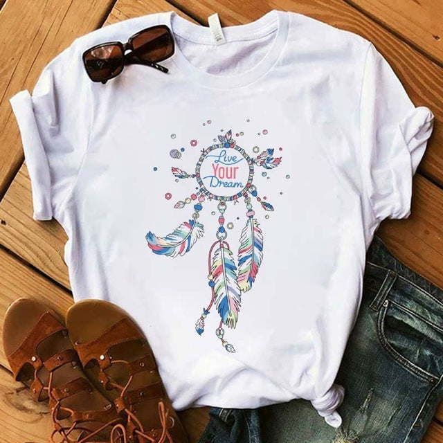 Women's Boho Dreamcatcher T-Shirt - Floral Graphic Tee