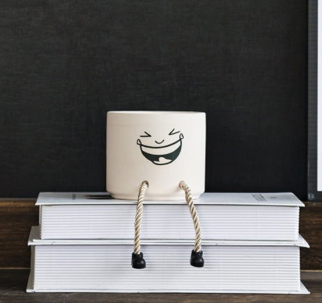 Cute Ceramic Face Flower Pot with Legs - Mini Planter Home Decor