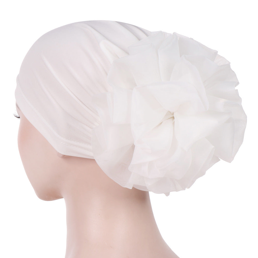 Women's Fashion Turban Hat with Large Flower Accent - Elegant Headwrap Cap