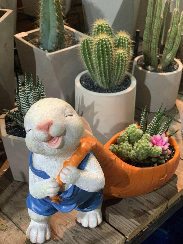 Resin Rabbit Planter with Carrot Flower Pot - Cute Succulent & Desk Decor