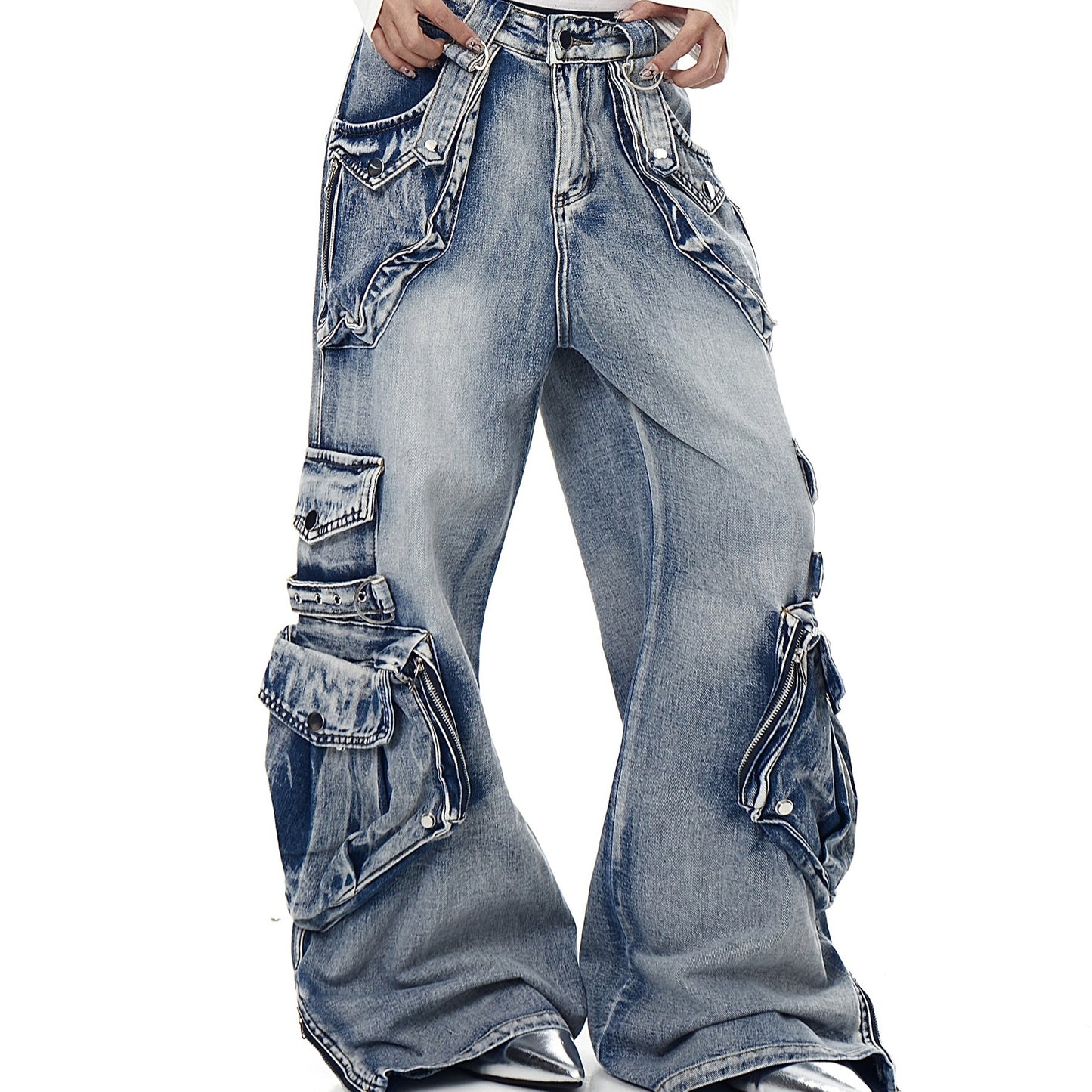 Grunge Retro Cargo Jeans | Multi-Pocket Baggy Streetwear Pants