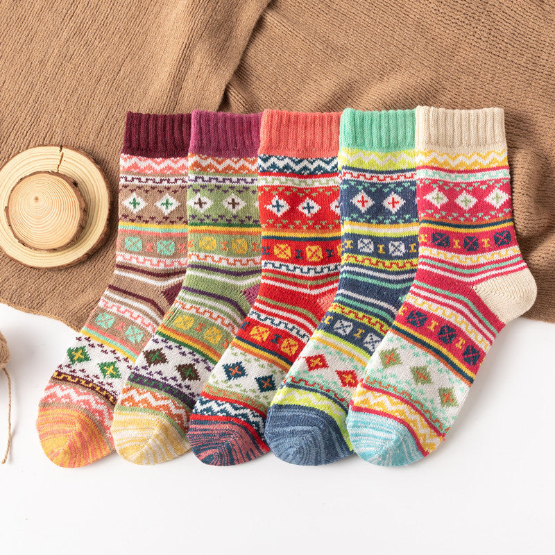 Women's Cozy Vintage Knit Pattern Socks - 5 Pair Set