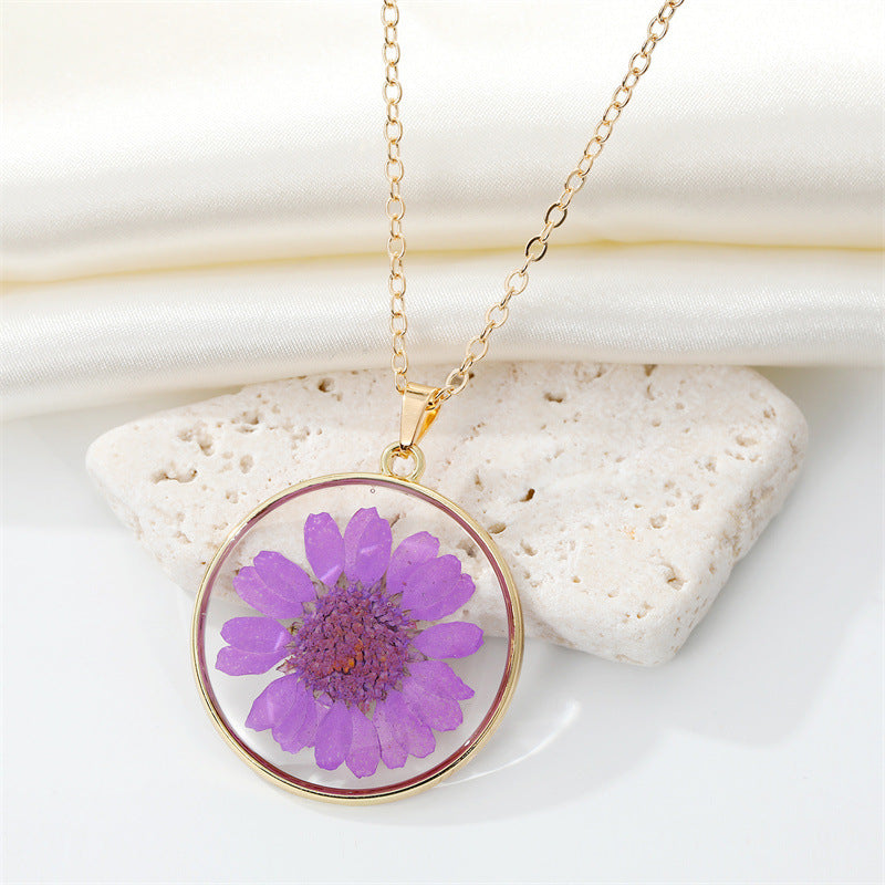 Preserved Flower Pendant Necklace - Real Dried Blossom Resin Jewelry