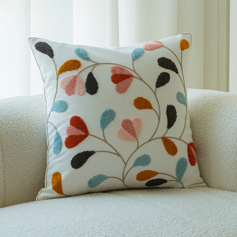 Embroidered Floral Pillow Covers - Decorative Cushion for Sofa & Living Room