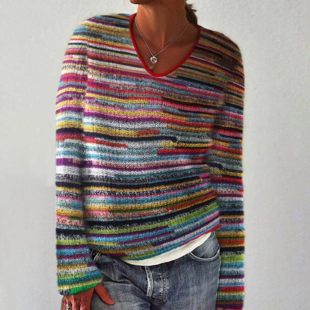 Women's 3D Knit Striped Pullover Sweater - Cozy Casual Top