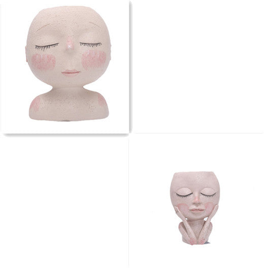 Girl Face Planter - Resin Succulent & Flower Pot for Desk or Home Decor