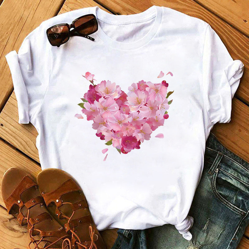 Women's Heart Print Graphic T-Shirt - Casual Valentine's Day Top