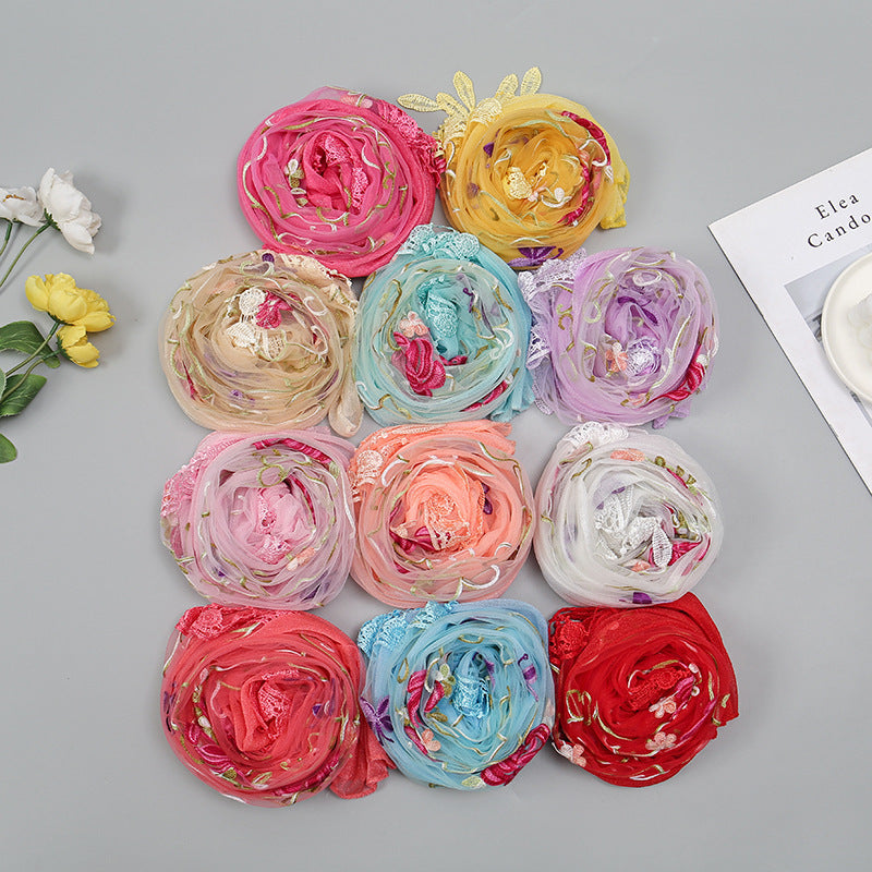 Embroidered Floral Tassel Scarf - Lightweight Double-Layer Wrap for Women