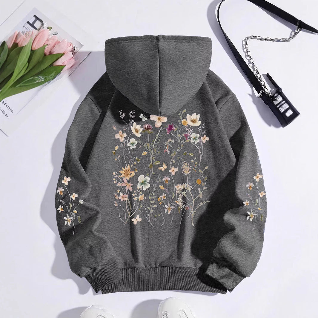 Women's Floral Print Hoodie Sweatshirt - Casual Pullover with Pocket