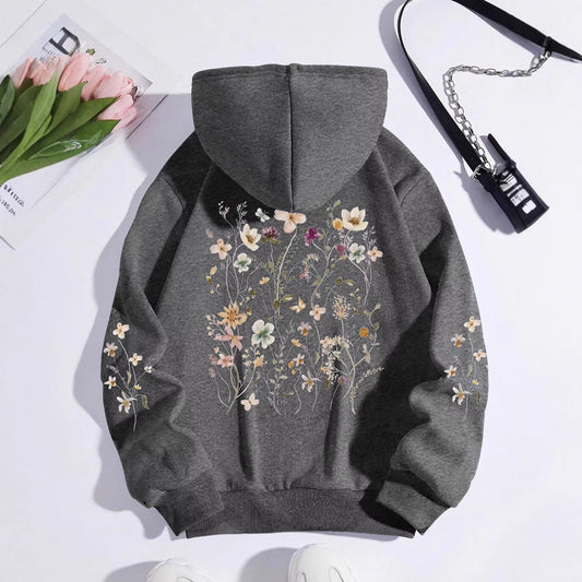 Women's Floral Print Hoodie Sweatshirt - Casual Pullover with Pocket