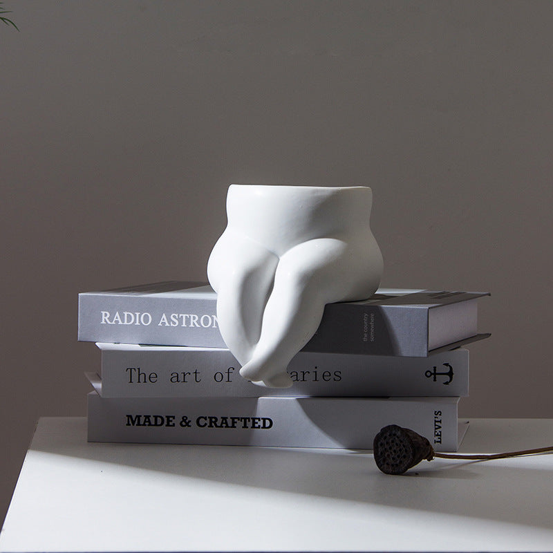 Modern White Ceramic Vase - Sculptural Decorative Flower Vessel