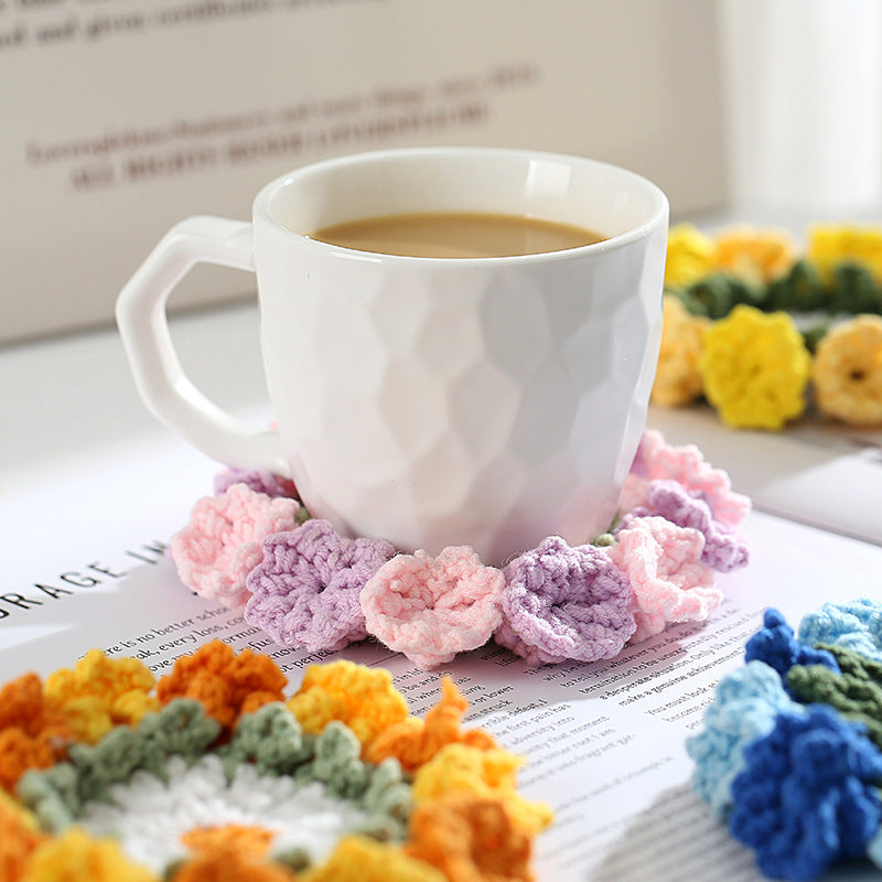 Handmade Knitted Flower Coaster - Colorful Woven Drink Mat